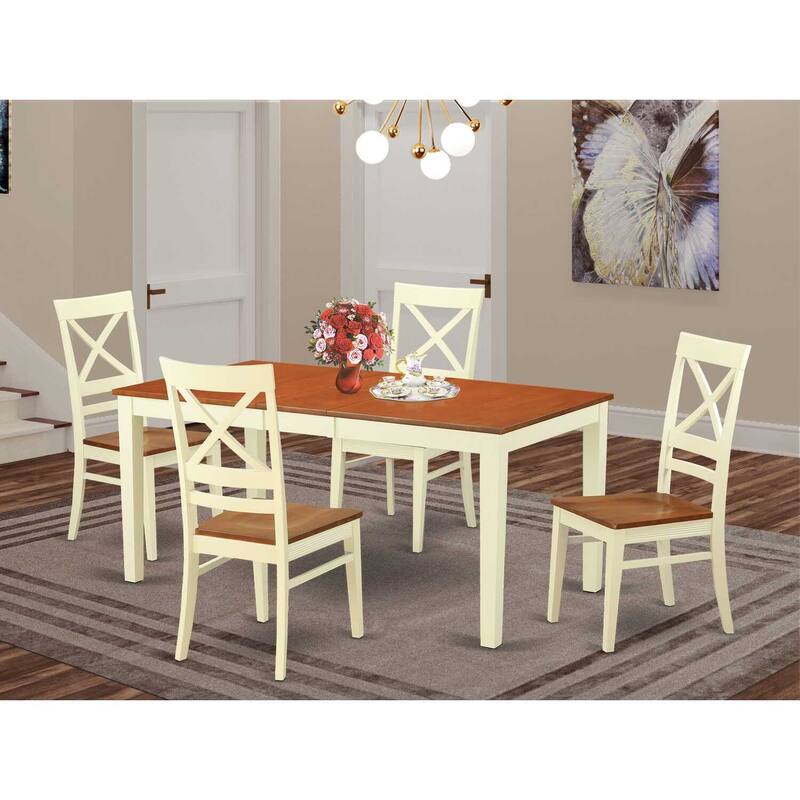 HomeStock 5-Piece Rectangle Buttermilk and Cherry Finish Solid Wood Top Dining table with 4-Chairs
