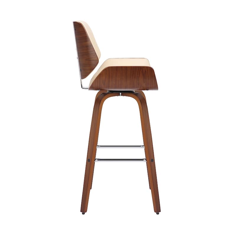 38" Cream Faux Leather And Solid Wood Swivel Counter Height Bar Chair - 20