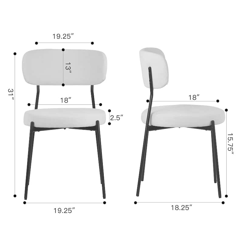 Set of 2 Aya White Chenille Dining Chair with Black Steel Legs
