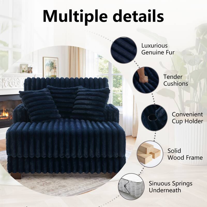 41.7" W Upholstered Plush Corduroy Chaise Lounge withe Pillows