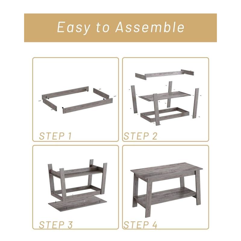 2-Tier Industrial Coffee Table with Storage Shelf