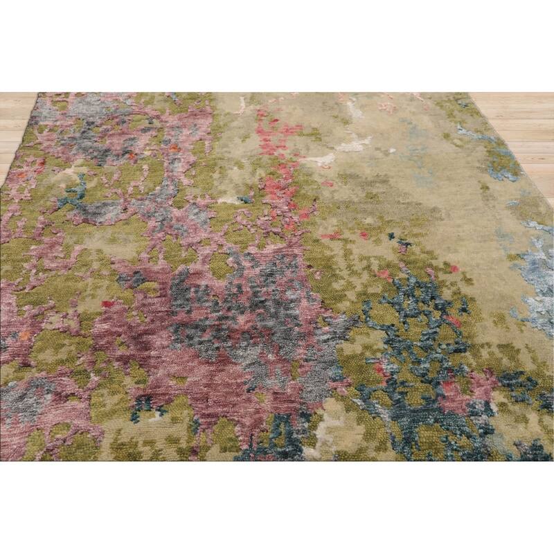 Hand Knotted Beige Sherpa Wool & Silk Modern Oriental Area Rug - 2' 5'' x 12'