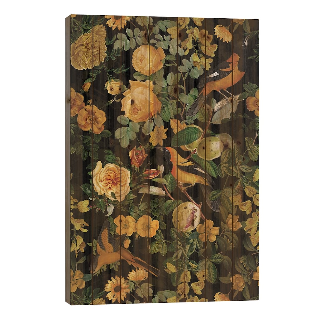 Tropical Golden Night Jungle Print On Wood by UtArt - Multi-Color
