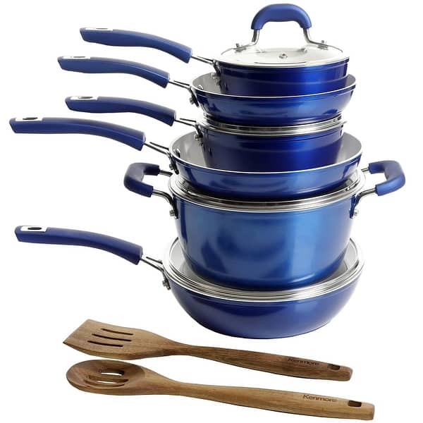 Kenmore Arlington Aluminum Ceramic Coated Nonstick Cookware Set- Blue - Bed  Bath & Beyond - 32552549