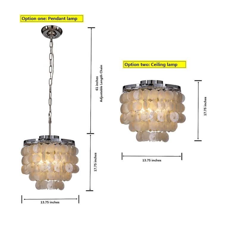 3-Light Indoor Capiz Shell Chandeliers 13" Coastal Decor Pendant Lighting-OB - 14 inches