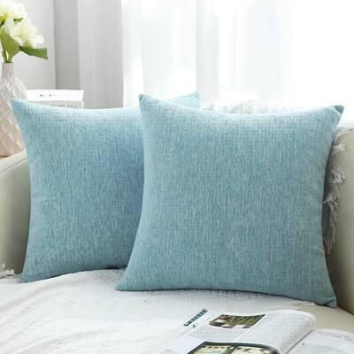 Decorative Throw Pillow Covers Set of 2, Farmhouse Chenille Square Bed
