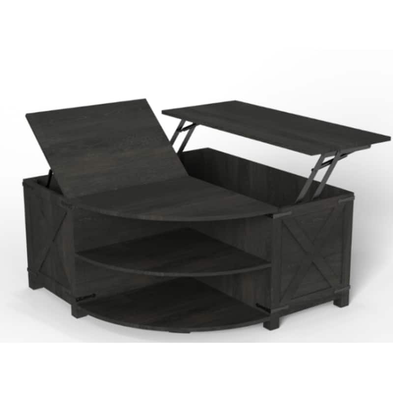 Moasis Lift Top Coffee Table with Storage Shelves, Quarter Circle Center Table for Living Room - Black