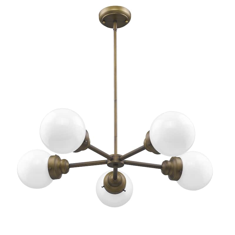 HomeRoots Bronze Five Light Metal Dimmable Chandelier With White Shades - 30' X '6' X '30