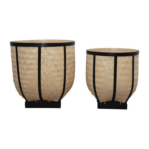 Hand-Woven Bamboo Storage Baskets, Set of 2