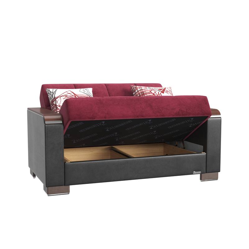 Collection Upholstered Convertible Loveseat With Storage - Burgundy