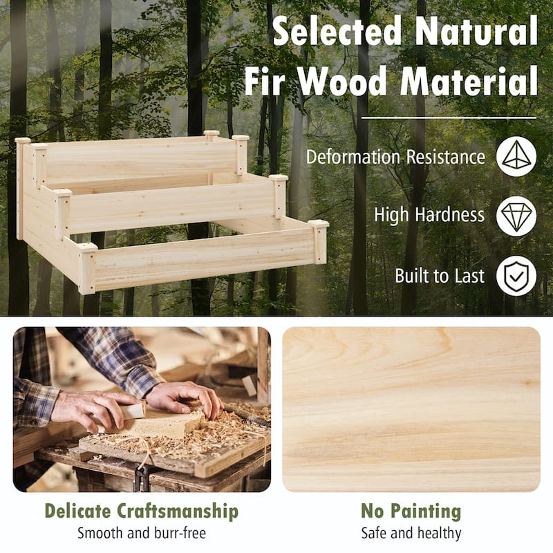 Costway 3-Tier Wooden Raised Garden Bed with Open-Ended Base Growing - See Details