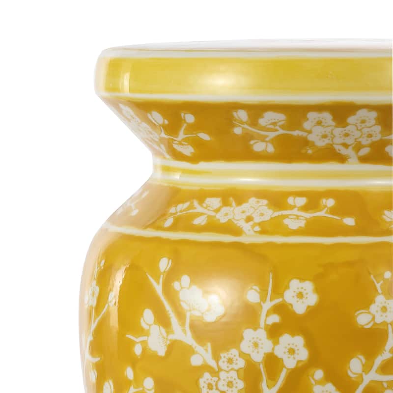 Cherry Blossom 17.7" Ceramic Garden Stool, Navy/White by JONATHAN Y