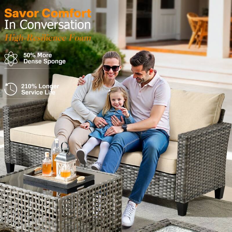 OVIOS 7-piece Patio Wicker Swivel Rocking Chair Set With Fire Pit