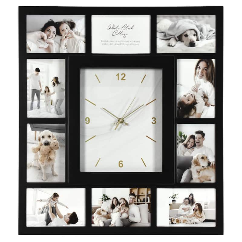 American Art Decor Picture Frame Collage Wall Clock 12 Photo Display Slots