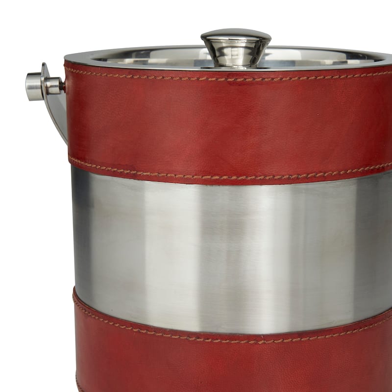 Leather Ice Bucket with Lid - 8 x 7 x 12