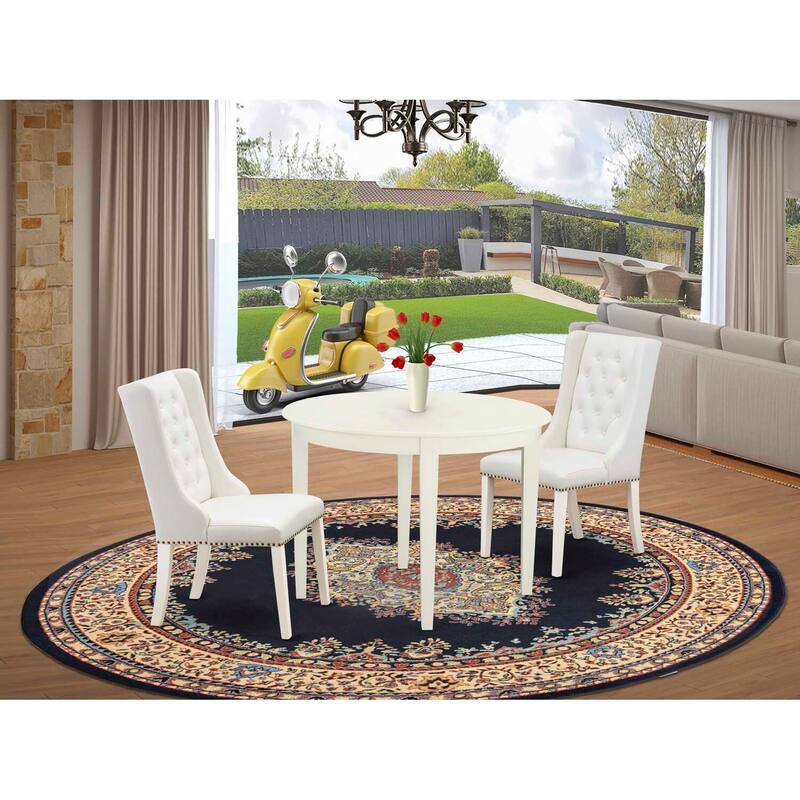 HomeStock 3-Pc Linen White Finish Solid Wood Top Dining Table Set