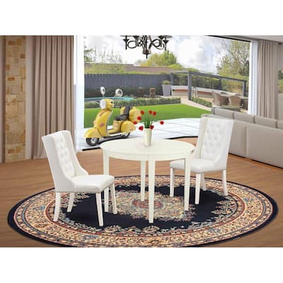 HomeStock 3-Pc Linen White Finish Solid Wood Top Dining Table Set