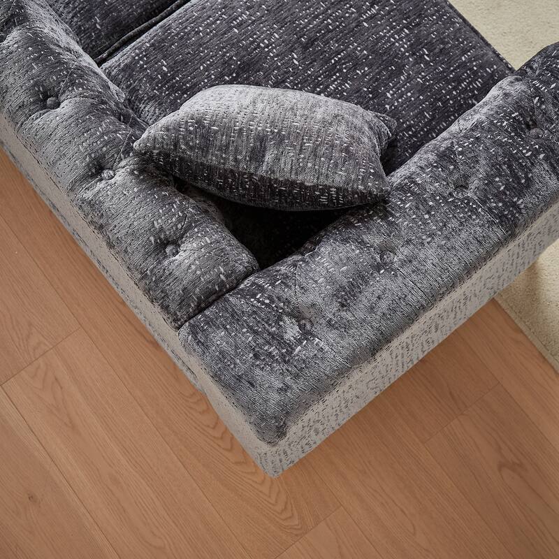 Grey 81.5'' L-Shaped 5-Seater Chenille Sectional Sofa with 3 Cushions, Stylish Corner Couch for Living Room, Bedroom