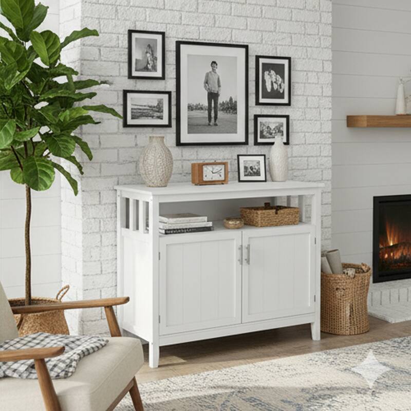 Zoh 40 Inch Double Door Sideboard Cabinet Console with 1 Open Shelf, White