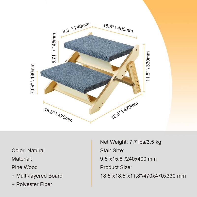 2-in-1 Natural Wooden Foldable Pet Stairs and Ramps Ideal for Small to Large Pets