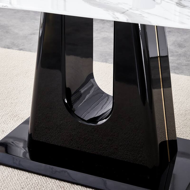 1 table and 6 chairs. Modern, simple and luxurious white imitation marble rectangular dining table