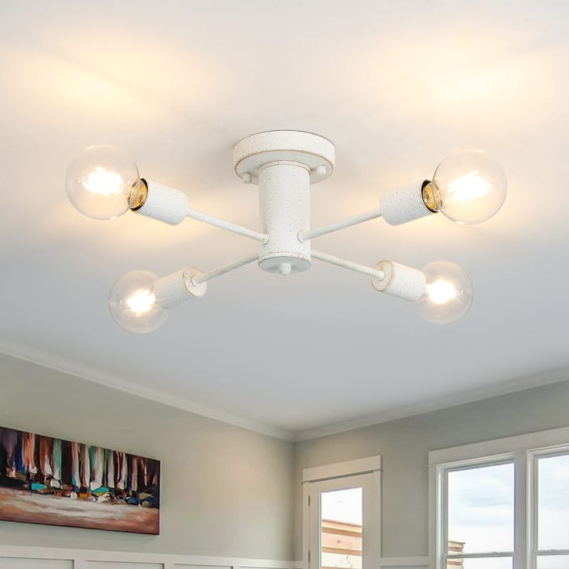 4-Light Modern Semi Flush Mount Chandelier for Bedroom Study Room