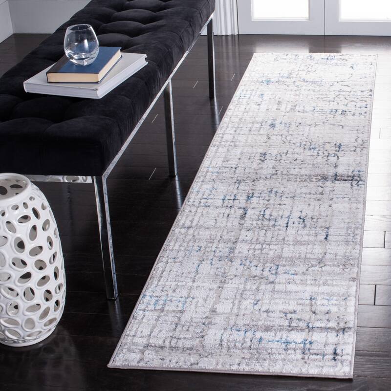 SAFAVIEH Amelia Mladenka Abstract Distressed Rug - 2' x 8' Runner - Grey/Blue