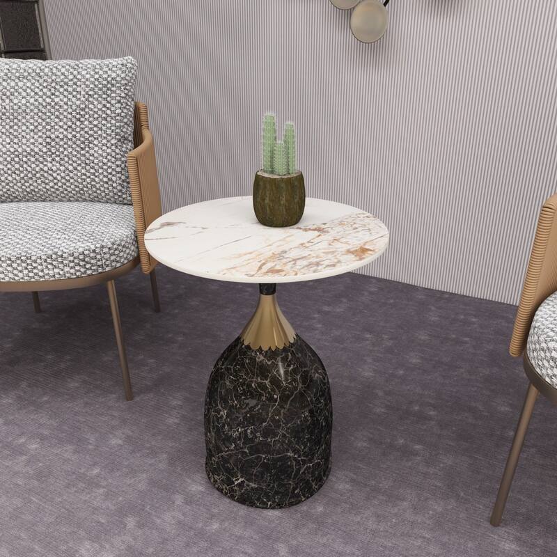 Oslo Round Side Table 18-Inch Sintered Stone Tabletop Side Table with Stainless Steel Pedestal Base