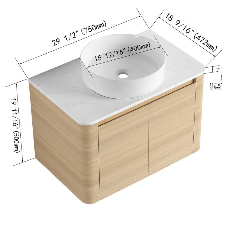 Bathroom Vanity With Sink In 24/30 Inch, Floating Bathroom Vanity With Soft Close Door