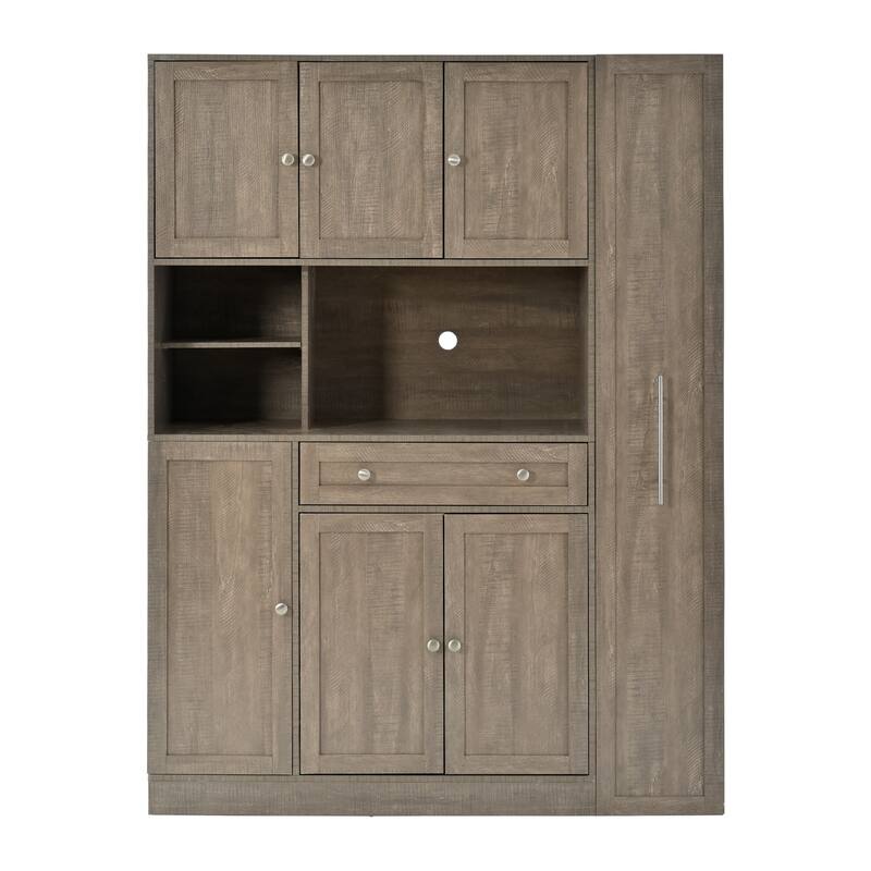 Roomfitters Traditional Buffet with Hutch, 52.8" Freestanding Kitchen Pantry Cabinet with Pull-Out Side Cabinet and Storage