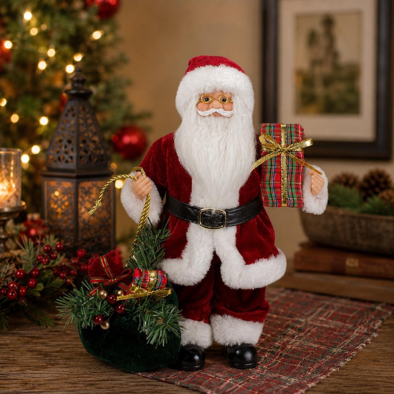 12" Santa Claus Holding Gift Bag and Presents Christmas Figure
