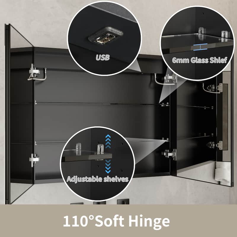 ExBrite 20" x 26" LED Bathroom Medicine Cabinet with Mirrors, Defog