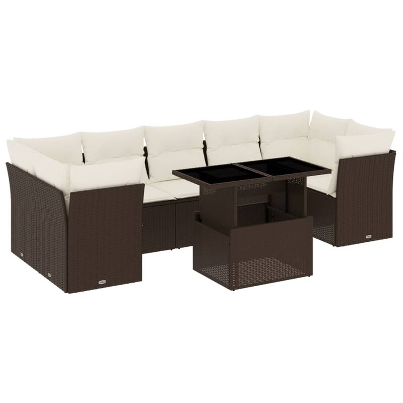 vidaXL Patio Sofa Set with Cushions Outdoor Furniture 8 Piece Poly Rattan - 21.7 x 39.4 x 28.7 in
