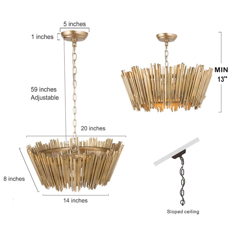 Modern Glam Art Deco Drum Chandelier Accent Dining Room Adjustable Foyer Pendant Light - D20'' x H 13''