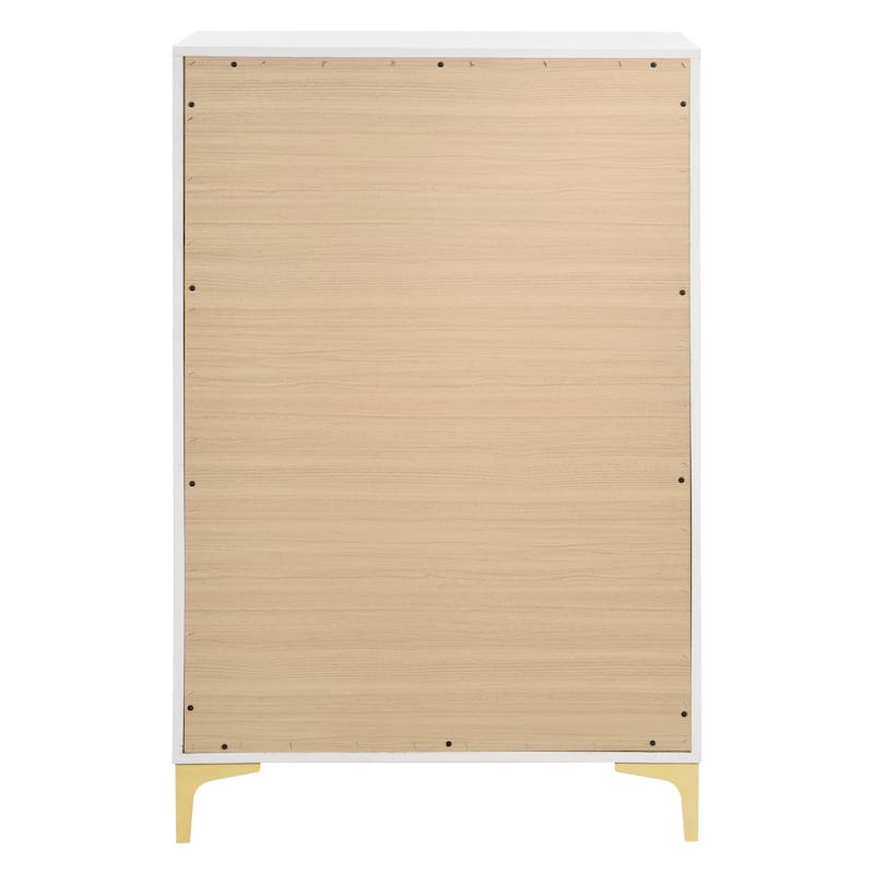 Lif 50 Inch Modern 5 Drawer Tall Dresser Chest, Gold Accents, Smooth White
