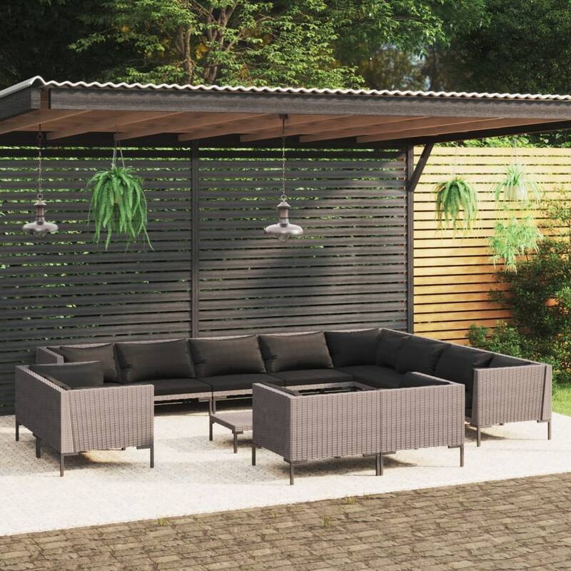 vidaXL Patio Lounge Set Outdoor Sectional Corner Sofa Poly Rattan Dark Grey - 27.6" x 27.6" x 24"