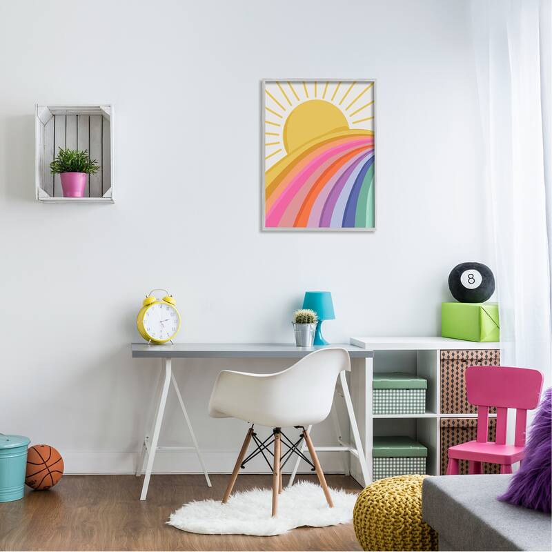 Stupell Rainbow Stripes Pattern Yellow Sunshine Rays Illustration Framed Wall Art - Multi-Color