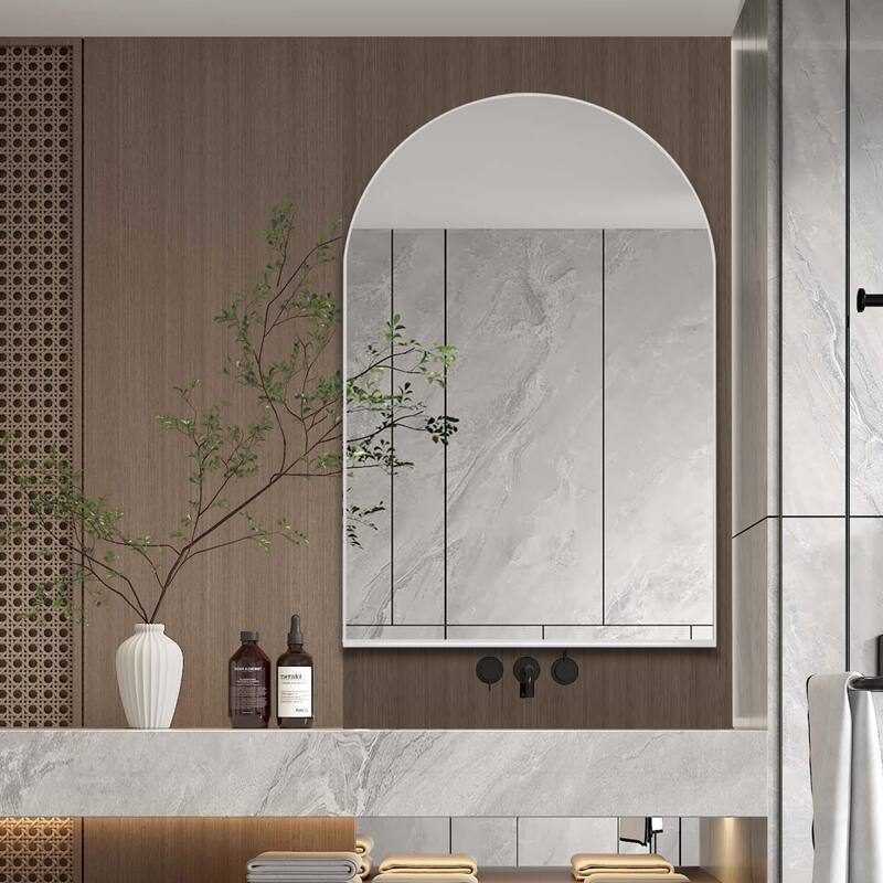 Wall Mount Metal Framed Medicine Cabinet with Storage - White - 24"x36" Arched
