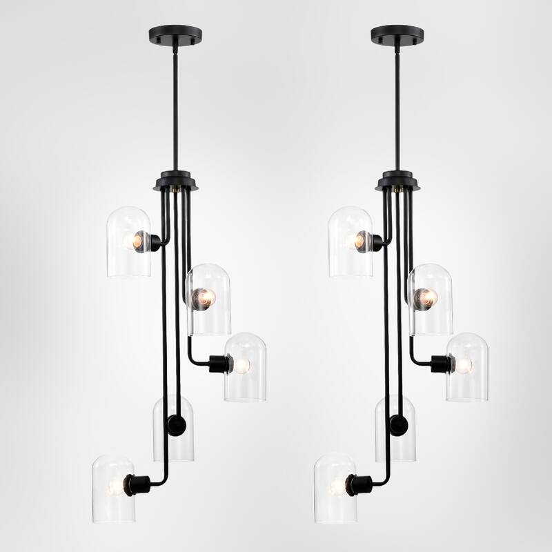 19 Inch Matte Black Finish Clear Glass Chandelier 5 Light (SOLD AS A PAIR)