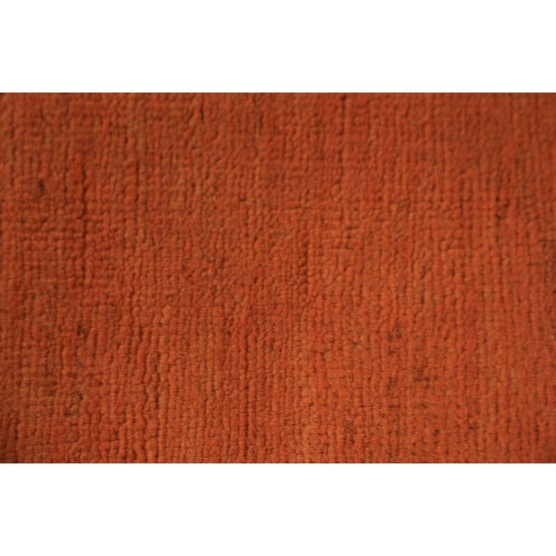 Orange Modern Gabbeh Runner Rug Hand-Knotted Solid Wool Carpet - 2'6" x 9'8"