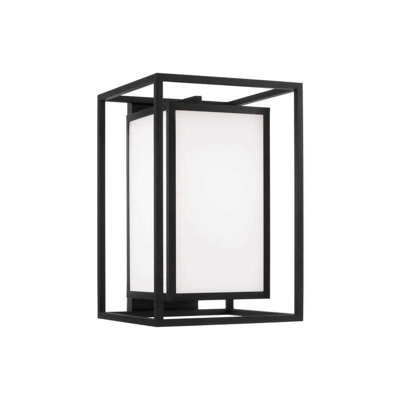 12.50"W x 19.50"H 1-Light Outdoor Modern Square Rectangle Wall Lantern in Black with Soft White Glass - 11"W x 16.5"H x 12"E