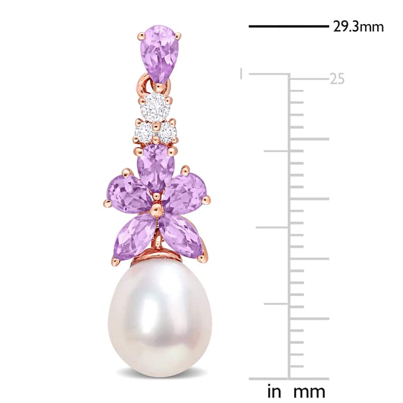 Miadora Freshwater Cultured Pearl Multi-Gemstone Earrings in 18k Rose Plated Sterling Silver