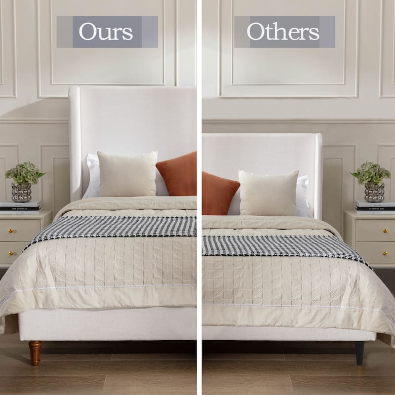 Tall 54" Headboard Upholstered Wingback Bed Without Slats