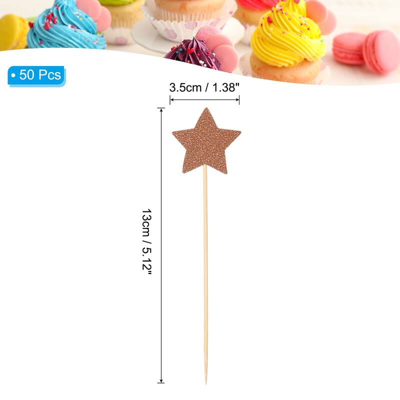 50Pcs Little Star Cupcake Toppers,Star Cupcake Picks Birthday Decoration - Orange