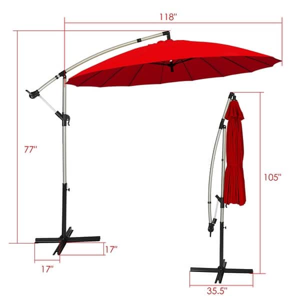 dimension image slide 2 of 3, Gymax 10FT Patio Offset Hanging Umbrella Cantilever Umbrella w/ Tilt