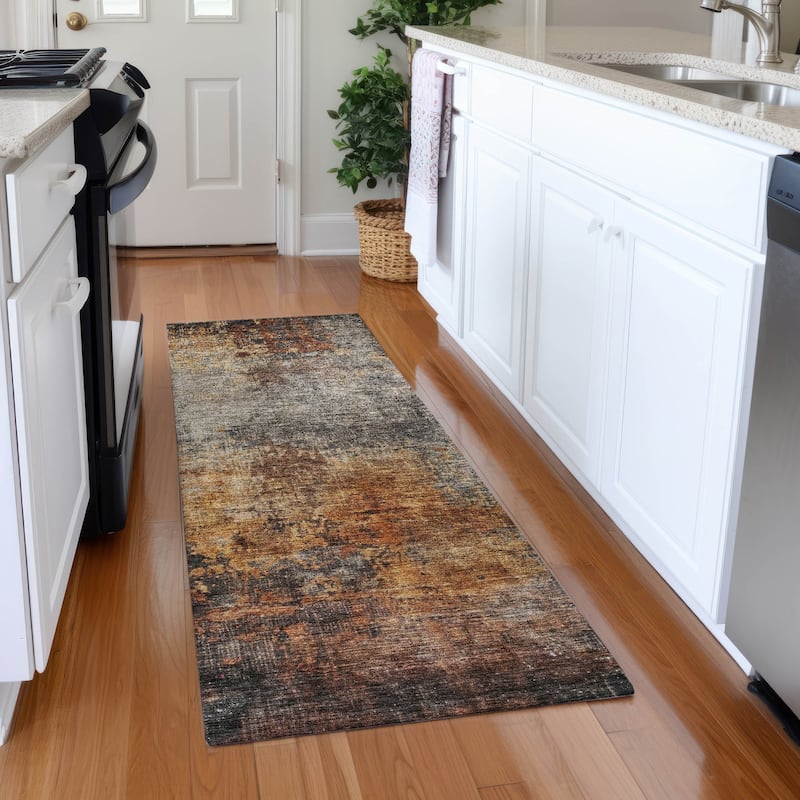 Machine Washable Indoor/ Outdoor Abstract Contemporary Chantille Rug - Paprika - 2'3" x 7'6"