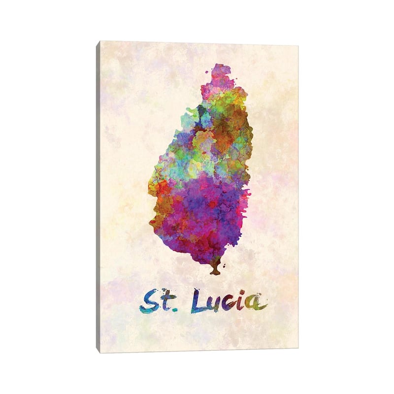 iCanvas "St Lucia Map In Watercolor" by Paul Rommer Canvas Print