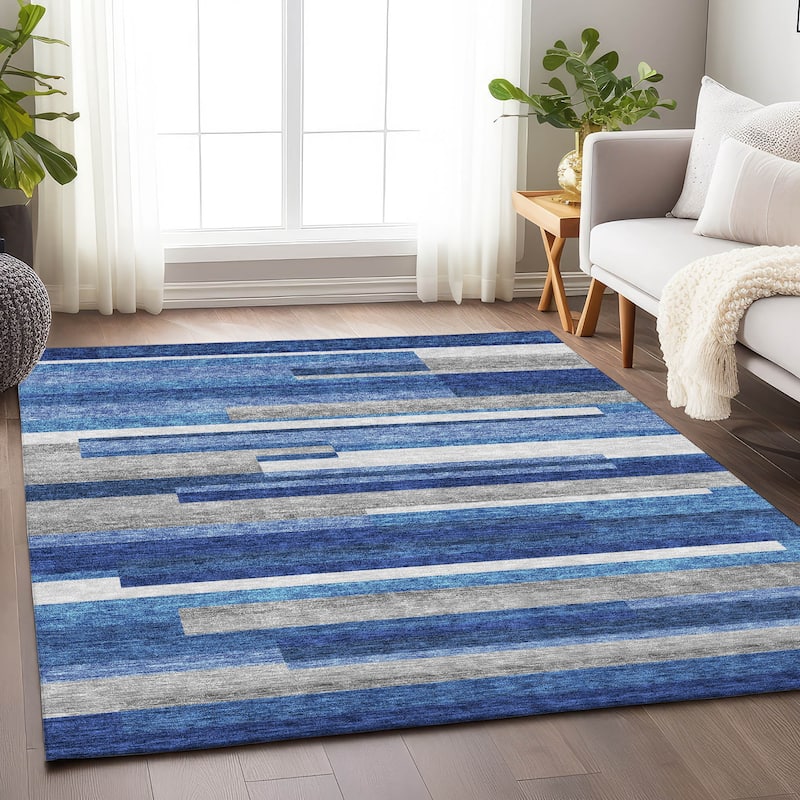 Premium Washable Super Soft Stripes Stacked Mayfield Rug - Blue - 9' x 12' - Rectangle