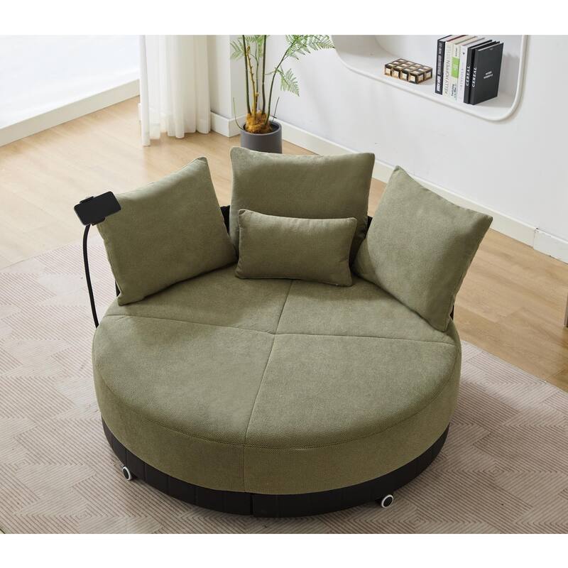 52.75" W Oversized Round Accent Chair 360° Swivel Barrel Chair with Wheels & Adjustable Phone Stand