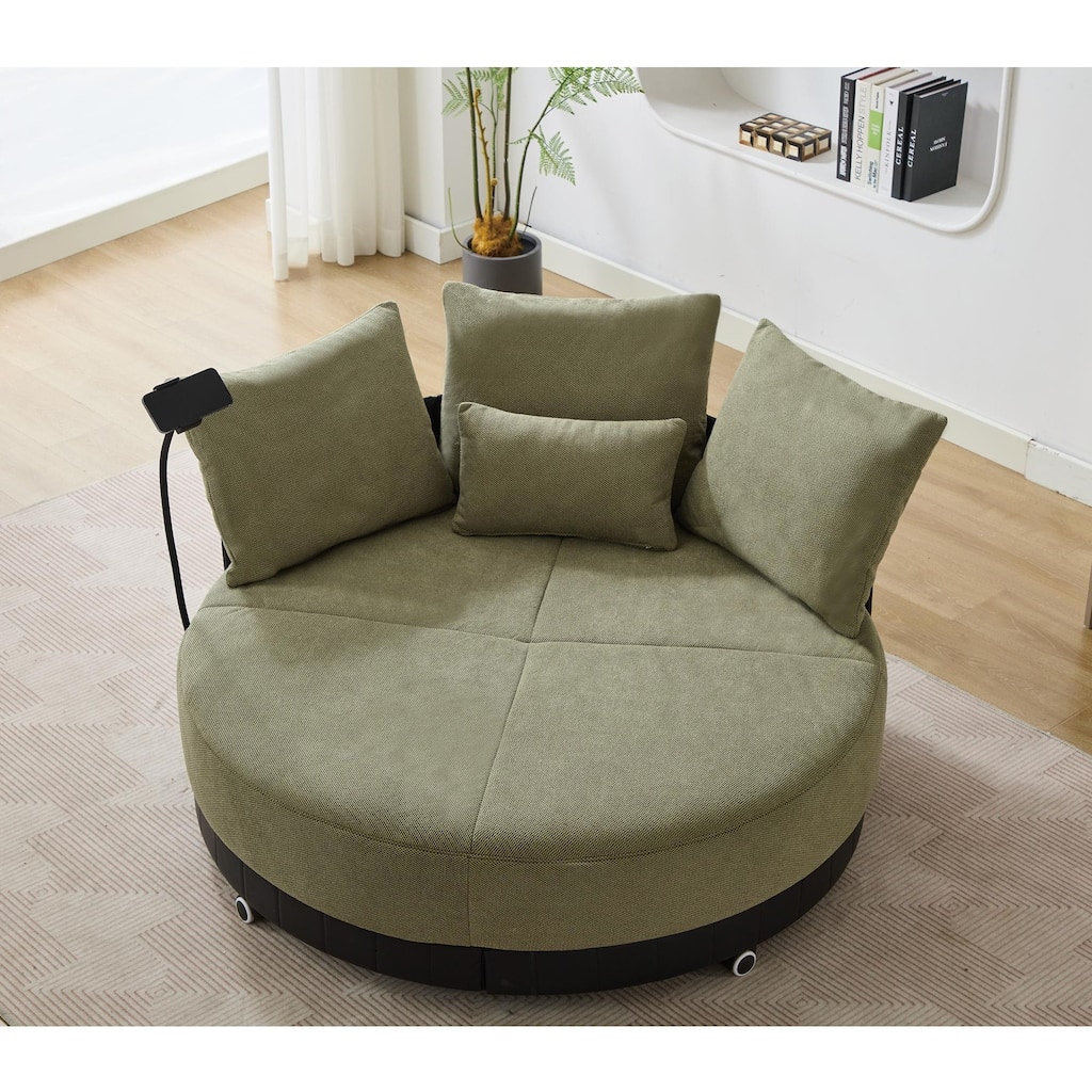 52.75'' Oversized Round Swivel Chair,360° Swivel Chair, Couples chair,Adjustable phone stand,Swivel Chair,Rotating pulley